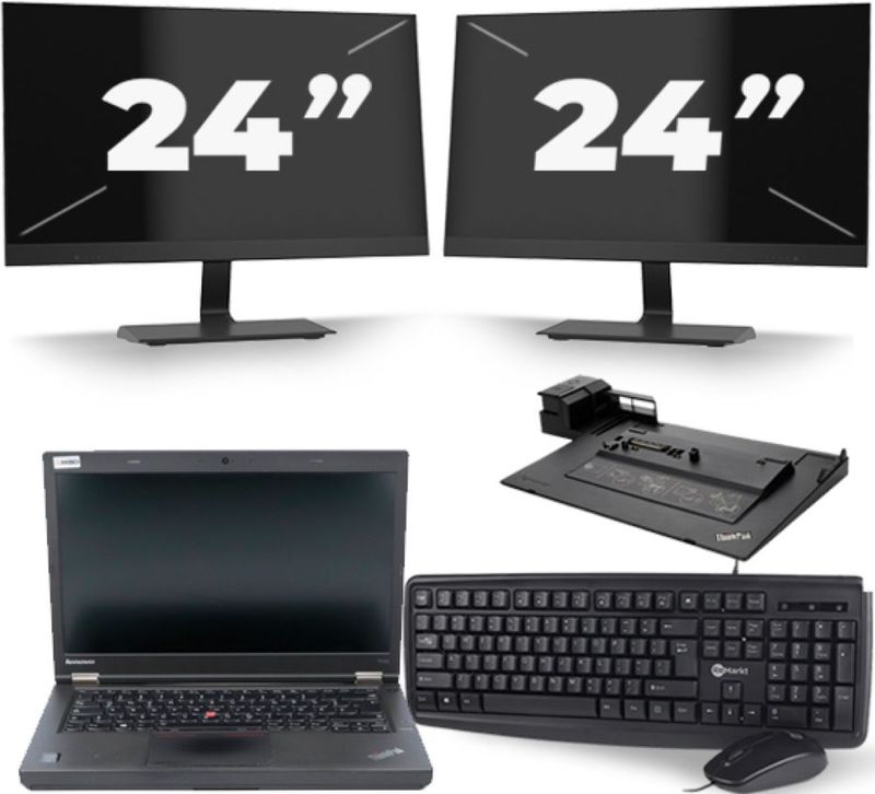 Lenovo ThinkPad T440p - Intel Core i5-4e Generatie - 14 inch - 8GB RAM - 256GB SSD - Windows 11 + 2x 24 inch Monitor Zichtbaar gebruikt