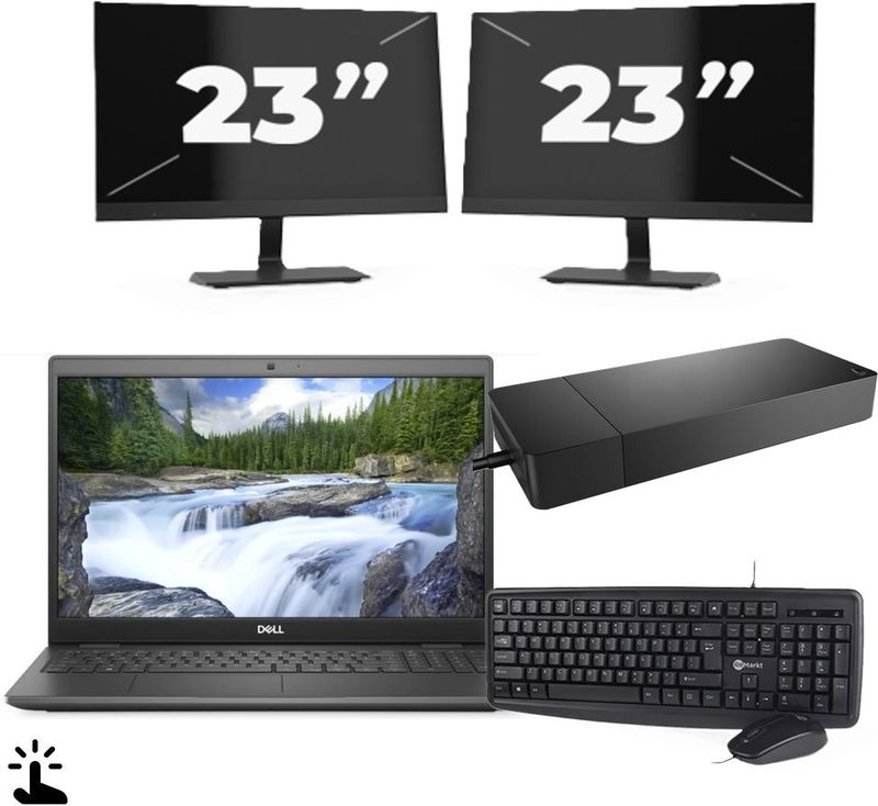 Dell Latitude 3510 - Intel Core i5-10e Generatie - 15 inch - Touch - 16GB RAM - 256GB SSD - Windows 11 Home + 2x 23 inch Monitor Nette Staat