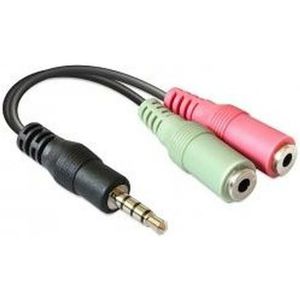 Audio Jack 3.5mm Y-Splitter, Stereo+Microfoon, platte kabel, wit/rood