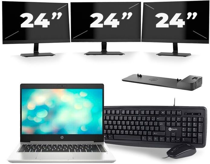 HP ProBook 440 G7 - Intel Core i5-10e Generatie - 14 inch - 8GB RAM - 512GB SSD - Windows 11 + 3x 24 inch Monitor Zichtbare schade
