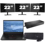 Lenovo ThinkPad E14 - Intel Core i3-10e Generatie - 14 inch - 16GB RAM - 256GB SSD - Windows 11 + 3x 22 inch Monitor Nette Staat