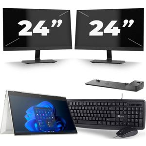 HP EliteBook x360 830 G8 - Intel Core i7-11e Generatie - 13 inch - 16GB RAM - 256GB SSD - Windows 11 Home + 2x 24 inch Monitor Zichtbare schade