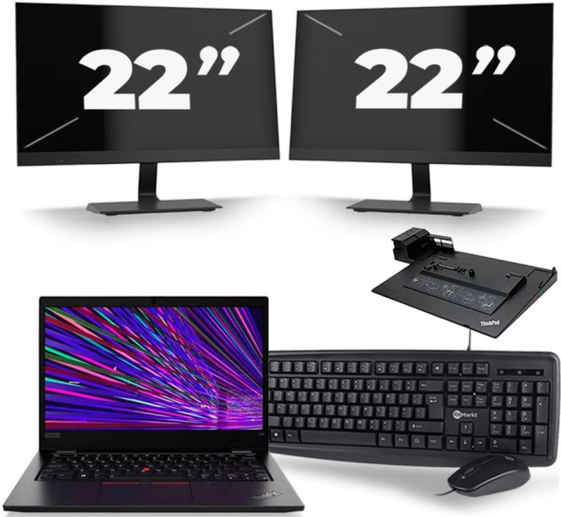 Lenovo ThinkPad L13 - Intel Core i3-10e Generatie - 13 inch - 4GB RAM - 256GB SSD - Windows 11 + 2x 22 inch Monitor Zichtbare schade