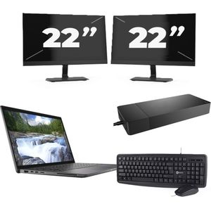 Dell Latitude 7410 - Intel Core i5-10e Generatie - 14 inch - 16GB RAM - 256GB SSD - Windows 11 Home + 2x 22 inch Monitor Nette Staat