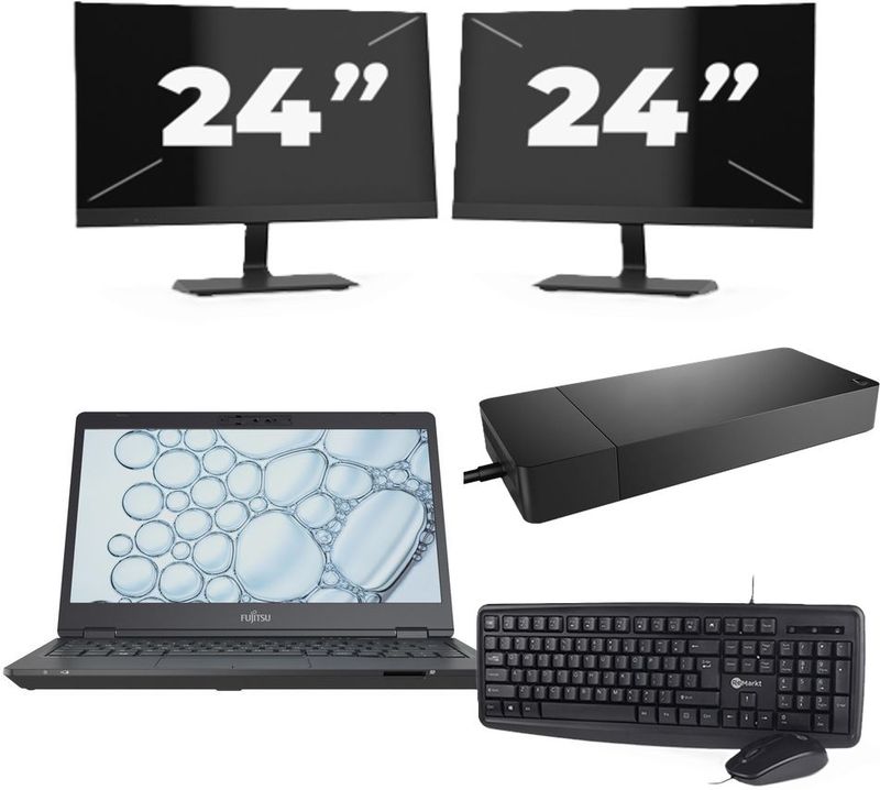 Fujitsu Lifebook U7310 - Intel Core i5-10e Generatie - 13 inch - 8GB RAM - 256GB SSD - Windows 11 Home + 2x 24 inch Monitor Zichtbare schade