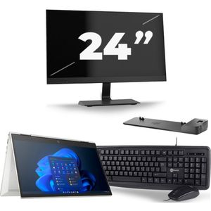 HP EliteBook x360 830 G8 - Intel Core i7-11e Generatie - 13 inch - 16GB RAM - 256GB SSD - Windows 11 Home + 1x 24 inch Monitor Zichtbaar gebruikt