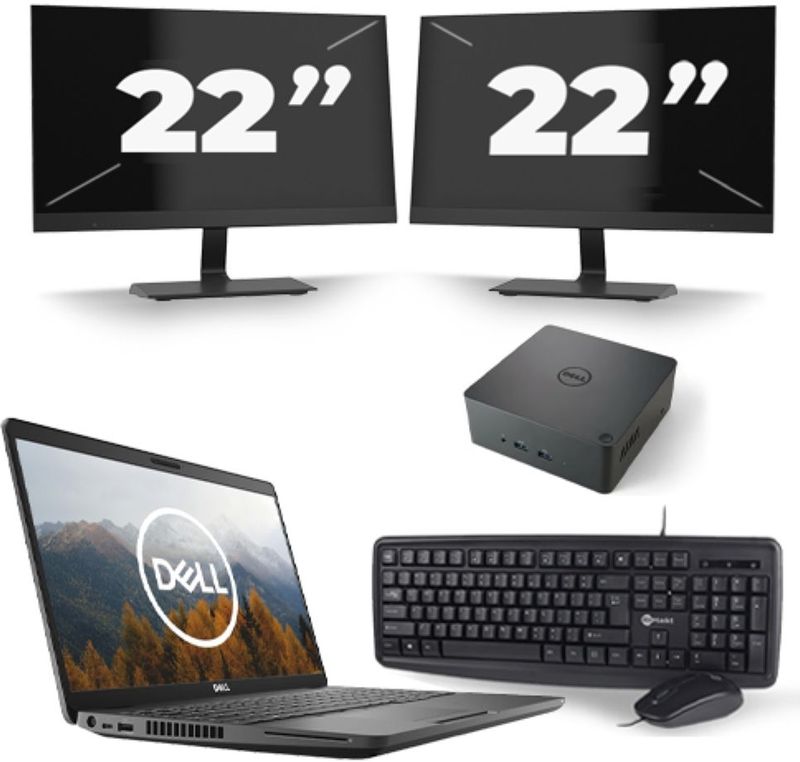 Dell Latitude 5501 - Intel Core i5-9e Generatie - 15 inch - 16GB RAM - 256GB SSD - Windows 11 Home + 2x 22 inch Monitor Nette Staat