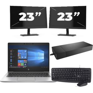 HP EliteBook 735 G6 - AMD Ryzen 3 PRO 3300U - 13 inch - 16GB RAM - 256GB SSD - Windows 11 Home + 2x 23 inch Monitor Nette Staat