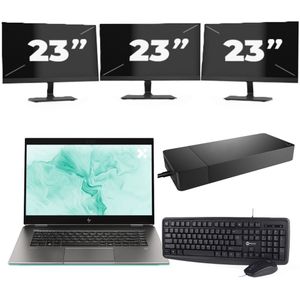 HP ZBook Studio G5 - Intel Core i7-8e Generatie - 15 inch - 16GB RAM - 256GB SSD - Windows 11 + 3x 23 inch Monitor Nette Staat