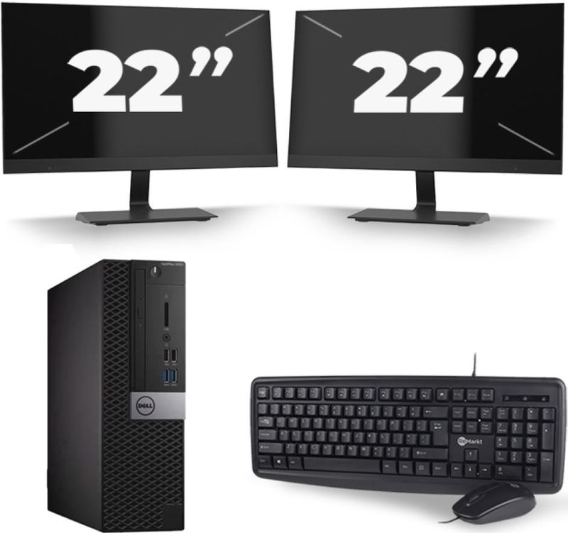 Dell Optiplex 3070 SFF - Intel Core i7-8e Generatie - 16GB RAM - 256GB SSD - Windows 11 + 2x 22 inch Monitor Nette Staat