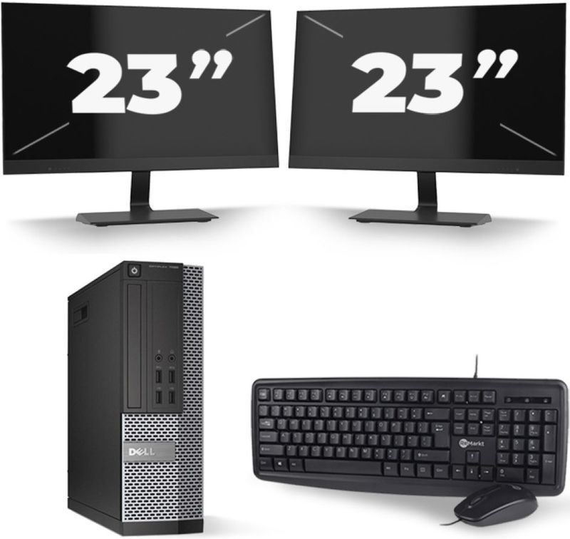 Dell Optiplex 7020 SFF - Intel Core i7-4e Generatie - 16GB RAM - 256GB SSD - Windows 10 + 2x 23 inch Monitor Nette Staat