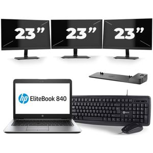 HP EliteBook 840 G4 - Intel Core i5-7e Generatie - 14 inch - 8GB RAM - 256GB SSD - Windows 11 + 3x 23 inch Monitor Nette Staat