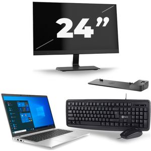 HP EliteBook 845 G7 - AMD Ryzen 7 PRO 4750U - 14 inch - 16GB RAM - 256GB SSD - Windows 10 Home + 1x 24 inch Monitor Zichtbare schade