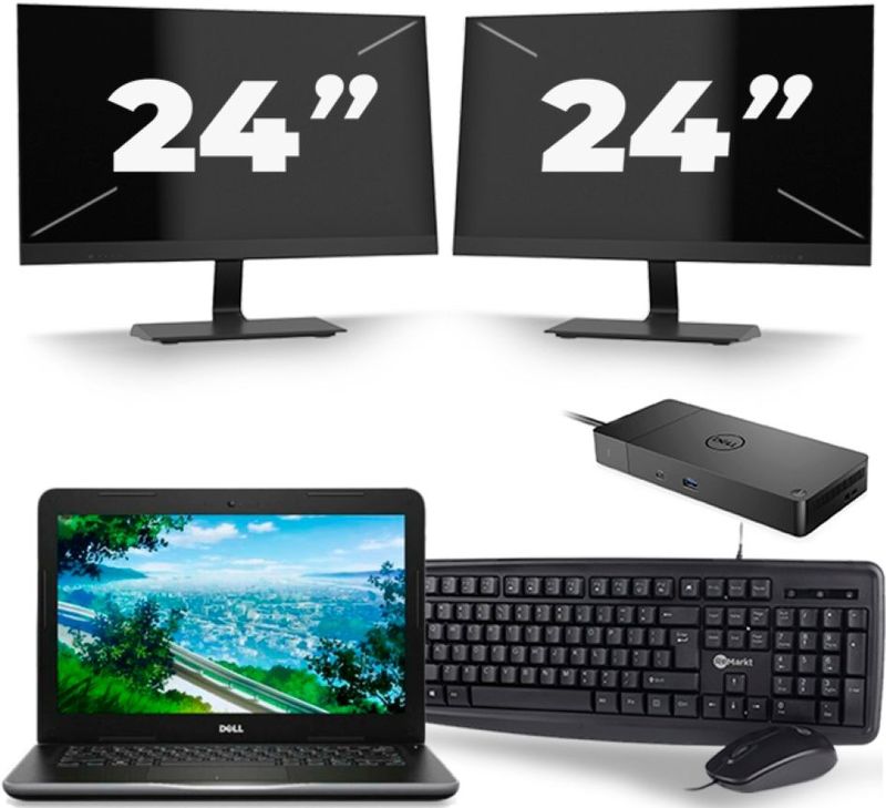 Dell Latitude 3380 - Intel Core i3-6e Generatie - 13 inch - 8GB RAM - 256GB SSD - Windows 11 + 2x 24 inch Monitor Nette Staat