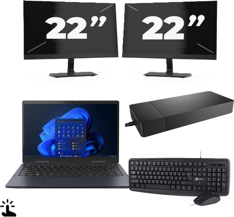 Toshiba Portege X30W-J-10C - Intel Core i5-11e Generatie - 13 inch - Touch - 16GB RAM - 256GB SSD - Windows 11 Home + 2x 22 inch Monitor Zichtbare schade