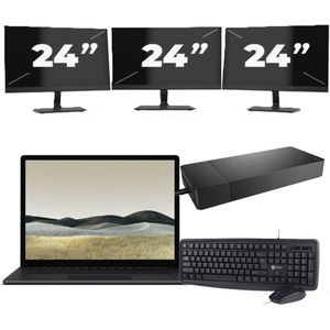 Microsoft Surface Laptop 3 - Intel Core i5-10e Generatie - 13 inch - 16GB RAM - 256GB SSD - Windows 11 Home + 3x 24 inch Monitor Nette Staat