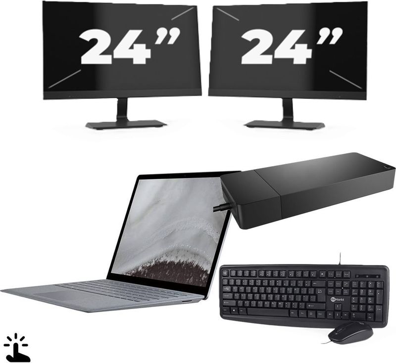 Microsoft Surface Laptop 2 - Intel Core i7-8e Generatie - 12 inch - Touch - 8GB RAM - 256GB SSD - Windows 11 Home + 2x 24 inch Monitor Zichtbaar gebruikt