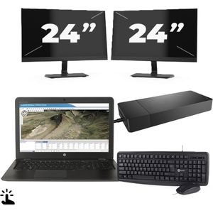 HP ZBook 15u G3 - Intel Core i7-6e Generatie - 15 inch - Touch - 16GB RAM - 256GB SSD - Windows 11 Home + 2x 24 inch Monitor Zichtbare schade