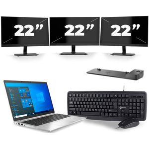 HP EliteBook 840 G8 - Intel Core i5-11e Generatie - 14 inch - 16GB RAM - 256GB SSD - Windows 11 + 3x 22 inch Monitor Zichtbare schade