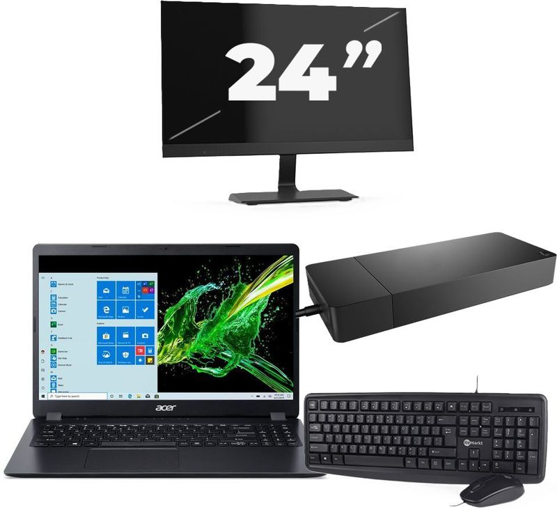 ACER Aspire A315-56 - Intel Core i3-10e Generatie - 15 inch - 16GB RAM - 256GB SSD - Windows 11 Home + 1x 24 inch Monitor Nette Staat