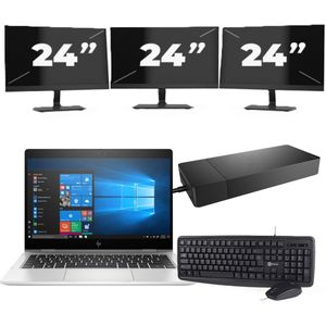 HP EliteBook x360 830 G6 - Intel Core i5-8e Generatie - 13 inch - 16GB RAM - 256GB SSD - Windows 11 Home + 3x 24 inch Monitor Nette Staat