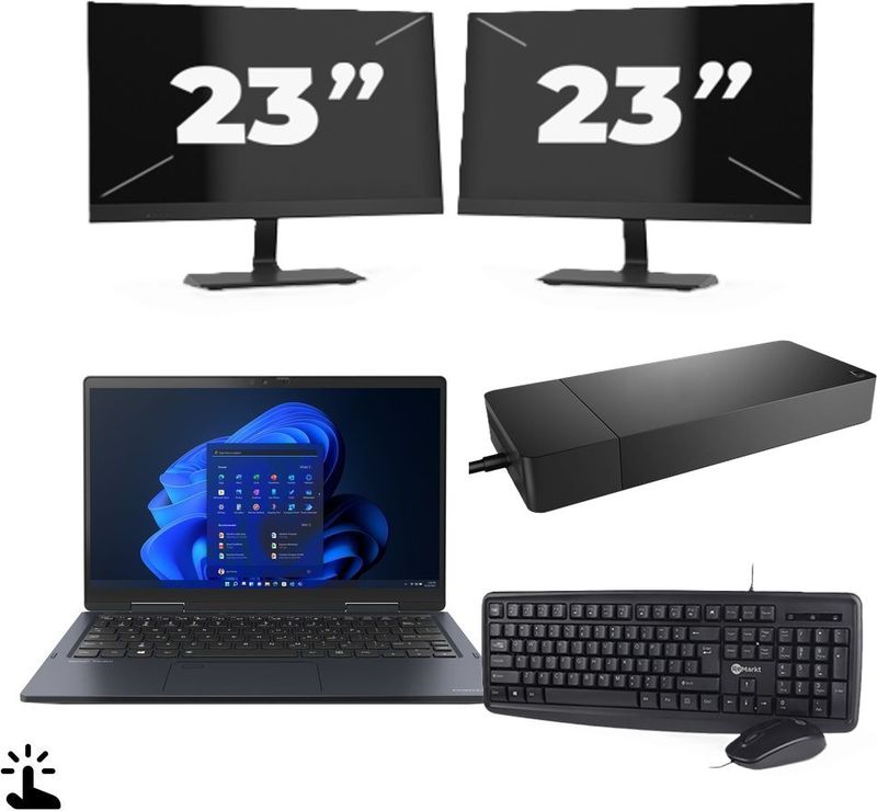 Toshiba Portege X30W-J-10C - Intel Core i5-11e Generatie - 13 inch - Touch - 16GB RAM - 256GB SSD - Windows 11 Home + 2x 23 inch Monitor Zichtbare schade