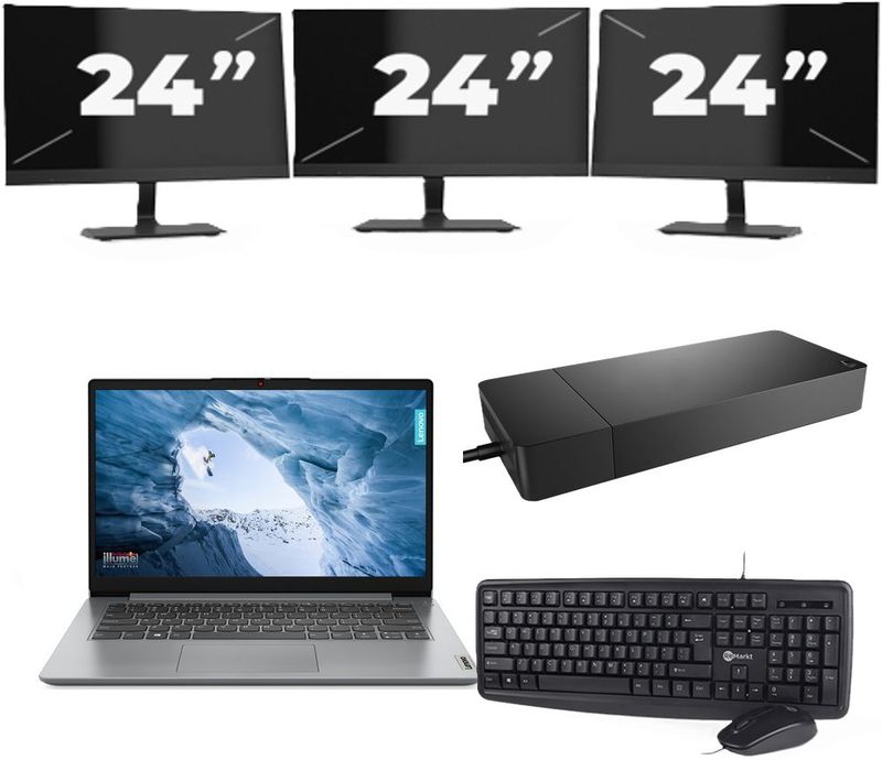 Lenovo ThinkPad L14 Gen 1 - Intel Core i5-10e Generatie - 14 inch - 16GB RAM - 256GB SSD - Windows 11 Home + 3x 24 inch Monitor Zichtbare schade