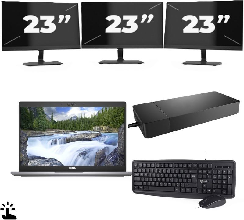 Dell Latitude 5320 - Intel Core i5-11e Generatie - 13 inch - Touch - 16GB RAM - 256GB SSD - Windows 11 Home + 3x 23 inch Monitor Zichtbaar gebruikt