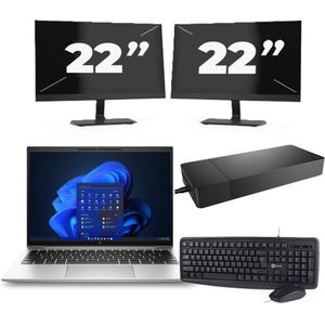 HP EliteBook 830 G9 - Intel Core i7-12e Generatie - 13 inch - 16GB RAM - 256GB SSD - Windows 11 Home + 2x 22 inch Monitor Zichtbaar gebruikt