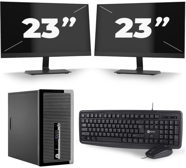 HP ProDesk 400 G2 Micro Tower - Intel Core i5-4e Generatie - 8GB RAM - 256GB SSD - Windows 10 + 2x 23 inch Monitor Nette Staat