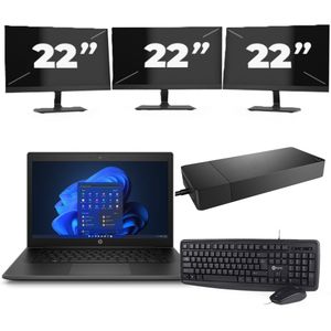 HP Pro X360 Fortis G9 - Intel Pentium N6000 - 11 inch - 8GB RAM - 256GB SSD - Windows 11 Home + 3x 22 inch Monitor Nette Staat