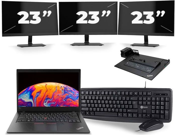Lenovo ThinkPad L480 - Intel Core i5-8e Generatie - 14 inch - 16GB RAM - 512GB SSD - Windows 11 + 3x 23 inch Monitor Zichtbaar gebruikt