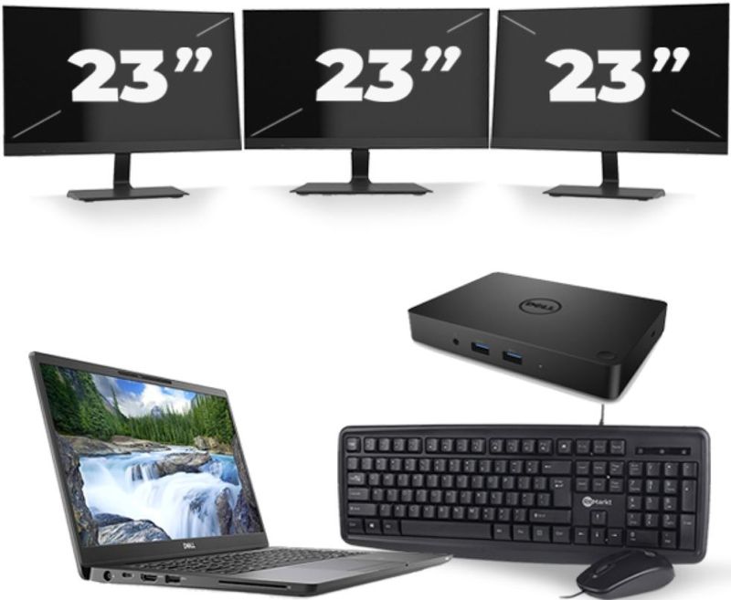 Dell Latitude 7300 - Intel Core i5-8e Generatie - 13 inch - 16GB RAM - 256GB SSD - Windows 11 + 3x 23 inch Monitor Zichtbaar gebruikt