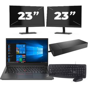 Lenovo ThinkPad E14 Gen 2 - Intel Core i5-11e Generatie - 14 inch - 16GB RAM - 256GB SSD - Windows 11 Home + 2x 23 inch Monitor Zichtbaar gebruikt