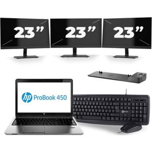 HP ProBook 450 G2 - Intel Core i3-5e Generatie - 15 inch - 8GB RAM - 256GB SSD - Windows 11 + 3x 23 inch Monitor Zichtbare schade