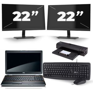 Dell Latitude E6520 - Intel Core i7-2e Generatie - 15 inch - 8GB RAM - 256GB SSD - Windows 10 + 2x 22 inch Monitor Nette Staat