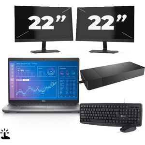 Dell Precision 3571 - Intel Core i5-12e Generatie - 15 inch - Touch - 16GB RAM - 256GB SSD - Windows 11 Home + 2x 22 inch Monitor Zichtbaar gebruikt