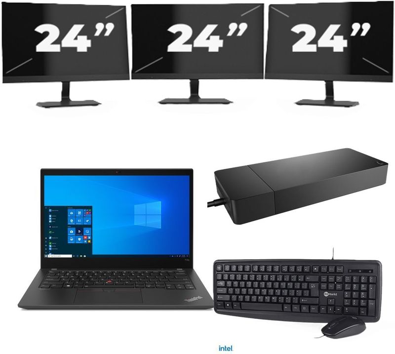 Lenovo ThinkPad T14s - Intel Core i7-10e Generatie - 14 inch - 32GB RAM - 256GB SSD - Windows 11 Home + 3x 24 inch Monitor Zichtbaar gebruikt