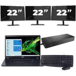 ACER Aspire A315-56 - Intel Core i3-10e Generatie - 15 inch - 16GB RAM - 256GB SSD - Windows 11 Home + 3x 22 inch Monitor Nette Staat