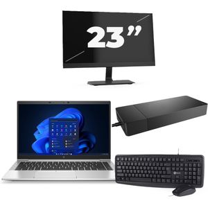 HP EliteBook 845 G8 - AMD Ryzen 7 PRO 5850U - 14 inch - 16GB RAM - 256GB SSD - Windows 11 Home + 1x 23 inch Monitor Nette Staat