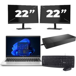 HP ProBook 445 G8 - AMD Ryzen 3 5400U - 14 inch - 16GB RAM - 256GB SSD - Windows 11 + 2x 22 inch Monitor Zichtbaar gebruikt