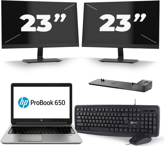 HP ProBook 650 G3 - Intel Core i5-7e Generatie - 15 inch - 8GB RAM - 256GB SSD - Windows 11 + 2x 23 inch Monitor Zichtbare schade
