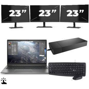 HP ZBook Firefly 14 G8 - Intel Core i7-11e Generatie - 14 inch - Touch - 16GB RAM - 256GB SSD - Windows 11 Home + 3x 23 inch Monitor Zichtbaar gebruikt