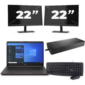 HP 240 G8 - Intel Core i3-10e Generatie - 14 inch - 16GB RAM - 256GB SSD - Windows 11 Home + 2x 22 inch Monitor Zichtbaar gebruikt