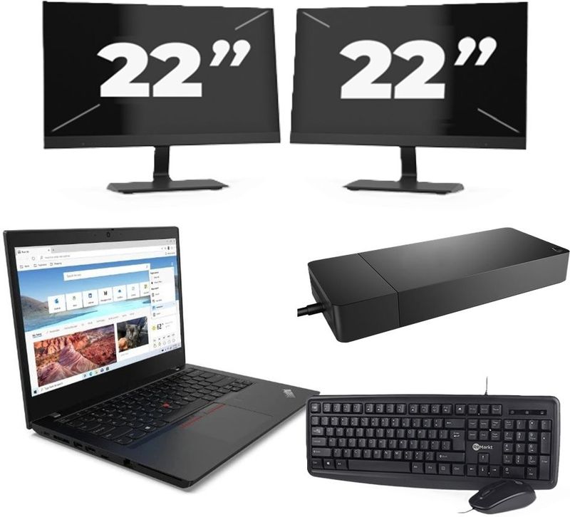 Lenovo ThinkPad L14 Gen 2 - Intel Core i5-11e Generatie - 14 inch - 16GB RAM - 256GB SSD - Windows 11 Home + 2x 22 inch Monitor Nette Staat