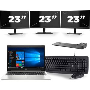 HP ProBook 450 G6 - Intel Core i5-8e Generatie - 15 inch - 16GB RAM - 256GB SSD - Windows 11 + 3x 23 inch Monitor Zichtbare schade