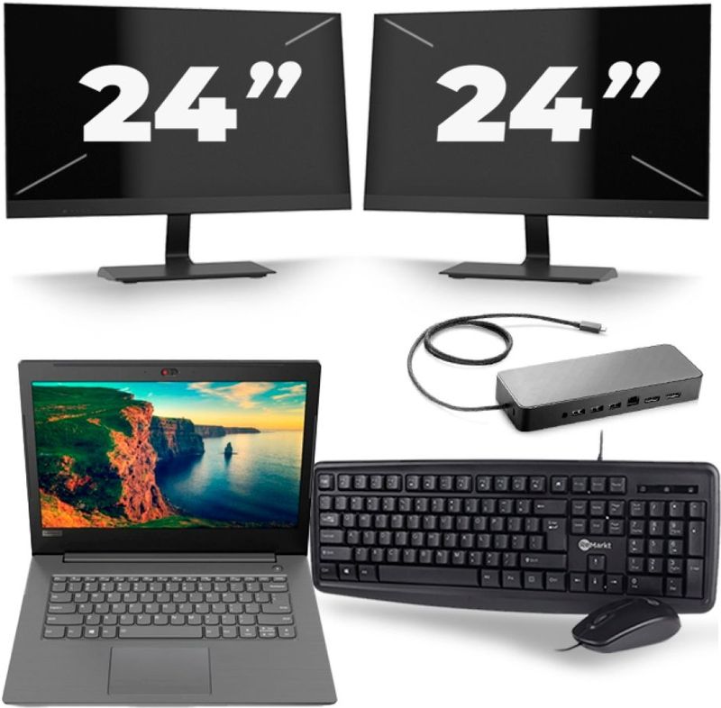 Lenovo V330-14IKB - Intel Core i3-8e Generatie - 14 inch - 8GB RAM - 256GB SSD - Windows 11 + 2x 24 inch Monitor Zichtbaar gebruikt