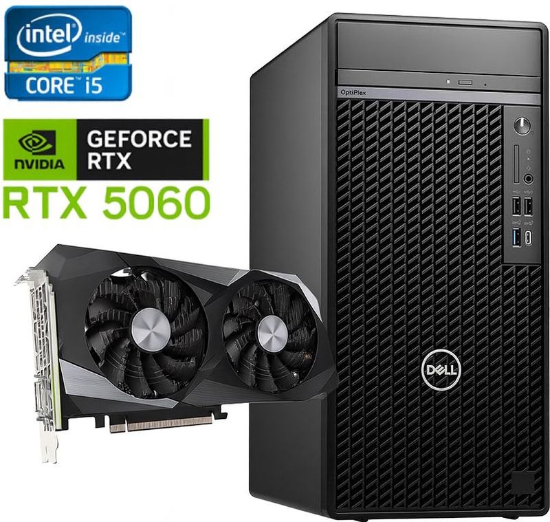 Dell OptiPlex Tower - Intel Core i5-10e Generatie - 16GB RAM - 1TB SSD - Nvidia RTX 5060 - Win11 - Game PC Nette Staat