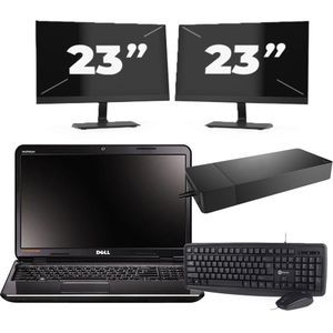 Dell Inspiron N5110 - Intel Core i3-2e Generatie - 15 inch - 8GB RAM - 256GB SSD - Windows 10 Home + 2x 23 inch Monitor Zichtbaar gebruikt