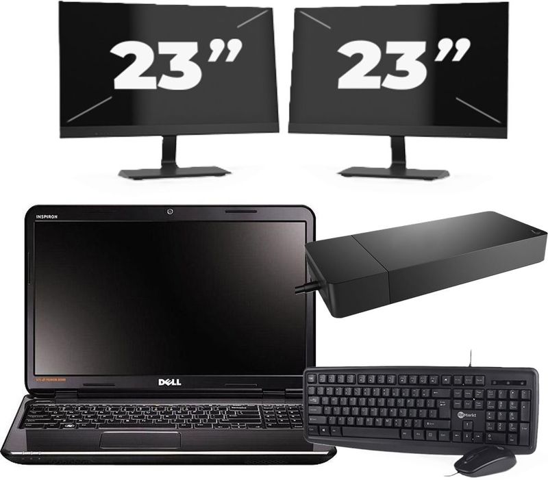Dell Inspiron N5110 - Intel Core i3-2e Generatie - 15 inch - 8GB RAM - 256GB SSD - Windows 10 Home + 2x 23 inch Monitor Zichtbaar gebruikt